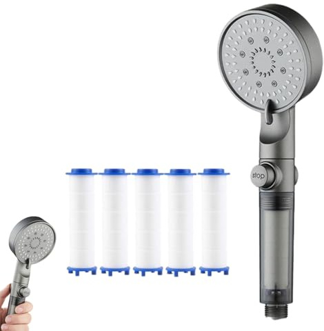 Hydroboost High Pressure 5-Mode Filtered Shower Head, Hydroboost Filtered Shower Head with Handheld, 5 Spray Modes Built-in Power Wash for Hard Water (1set, Gray)