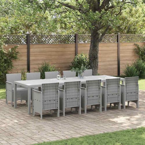 Qnhdfrt Garten Essgruppe 10 Sitzer Outdoor Set Hellgrau Modernes Poly Rattan mit Aluminium Gestell Ergonomisches Design für Terrasse Garten und Balkon