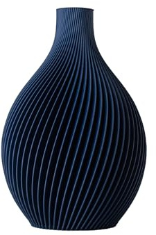 SLIMPRINT Vase IRIS - Marineblau - D14 x H20,2 cm - Elegante Kugelvase mit Spiralförmigem Design - 100% Recycelter Biokunststoff