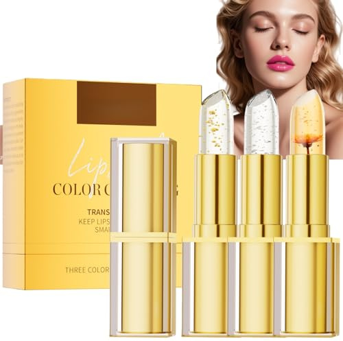 3PCS Color Changing Lipstick with Gold Foil,Transfer-proof Color Changing Lipstick,Long Lasting Lip Stain Lip Balm,Moisturizing Glossy Shine Lip Gloss,Lip Gloss & Lip Plumper for All Skin Tones