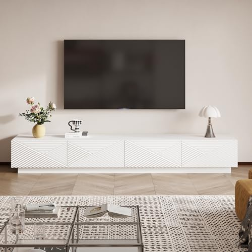 PREMTURE TV-Lowboard 200 cm im Industrie-Design, Fernsehtisch mit 2 großen Schubladen, TV-Unterschrank für Wohnzimmer, TV-Board in Weiß, Modernes TV-Regal aus MDF, 40 × 200 × 30,5 cm