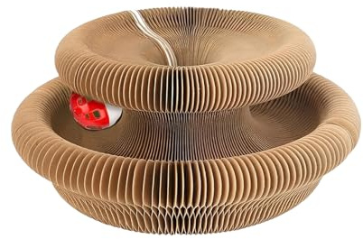 zguoeouo Juguete para gatos y rascador de papel de nido de abeja, plegable e interactivo con campana y pelota, para gatos y gatitos de interior para rascar