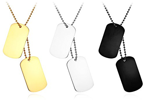 JewelryWe Schmuck Herren Dog Tag Halskette mit Kostenloser Gravur, Edelstahl 2 Hochglanz Poliert Erkennungsmarken Dog Tags Anhänger mit 60cm Kette, Silber/Schwarz/Gold