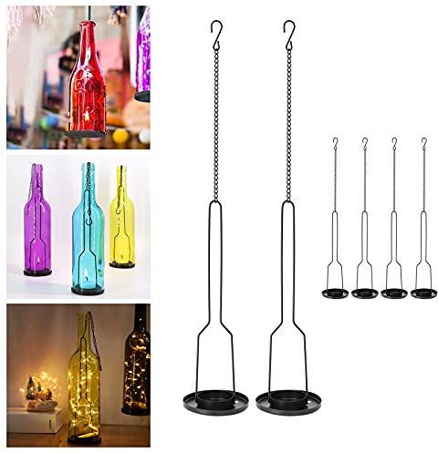AceList 6 pakes Wrought Iron Hanging Candelabra, Matte Black Finish Decorative Candle Holder for DIY Lighting Wine Bottle Jar Perfect DIY Birthday Gift Party Lantern Lamp Garden Porch