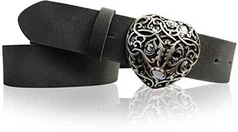 FRONHOFER Gürtel Damen Herz 3,5 cm Strass Herzschnalle, Herz Gürtelschnalle silber, 18354, Größe:Körperumfang 100 cm/Gesamtlänge 115 cm, Farbe:Grau