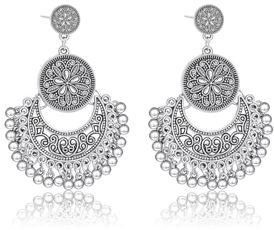 AILUOR Bohème Ethnischer Kronleuchter Quaste Hoop Ohrringe, Vintage Style Fransen Blumen Quasten baumeln Ohrringe für Frauen Lotus Mexiko Zigeuner Tropfen baumeln Ohrring für Frauen Schmuck