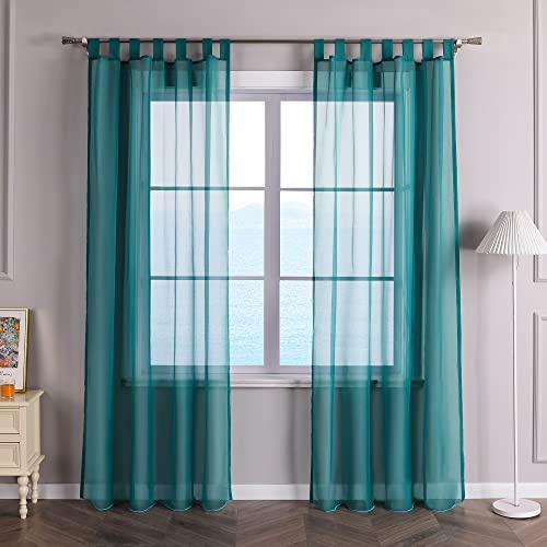ESLIR Gardinen mit Schlaufen Vorhänge Fensterschal Voile Uni Blau 140x175 | Transparent, Schlaufenschal, 1 Stück, Gardinenschals, Fenstergardinen, Wohnzimmer deko, Fenster innen, Durchsichtig