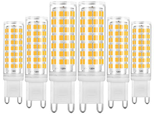 YUIIP G9 LED Bulb Dimmable 6W Warm White 3000K, T4 G9 Ceramic Bi-pin Base Light Bulbs AC 120V 530LM, 50W 60W Halogen Bulb Equivalent, G9 Light Bulbs for Chandelier, 6 Pack