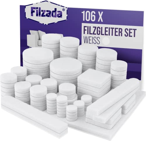 Filzada® Filzgleiter Selbstklebend Set 106 Stück (Eckig und Rund) - Weiß - Profi Möbelgleiter Filz Mit Idealer Klebkraft