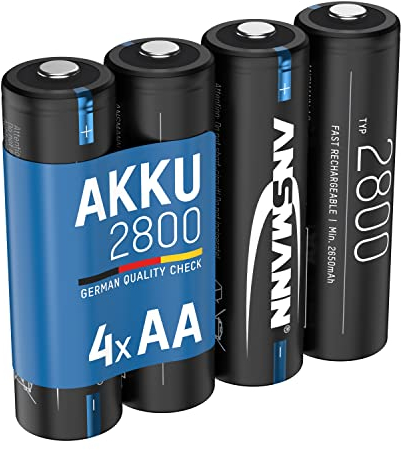 ANSMANN Piles rechargeables NiMH AA 2800 mAh 1,2V (lot de 4) – Piles HR6 à haute capacité pour manette Xbox, voiture téléguidée, caméra nocturne, etc. – Batteries rechargeables de qualité premium