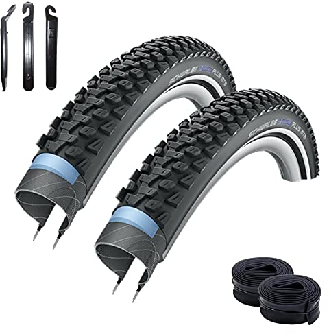 2 x Schwalbe Marathon Plus MTB Unplattbar Reifen mit Reflex 57-584 (27,5 x 2.25) + 2 Schwalbe Schläuche SV19 inkl. 3 Reifenheber