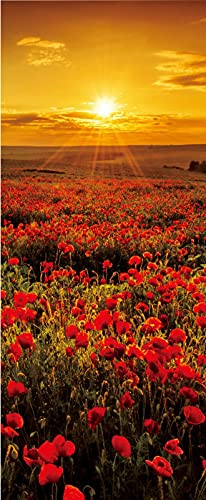 A.Monamour Türtapete Selbstklebend Türfolie Türposter 3D Mohnfeld Bei Sonnenuntergang Naturlandschaft Vinyl Folie Türdeko Tapete Wandbild Türaufkleber Türtattoo 85 x 200 cm