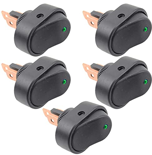 CENPEK Lot de 5 interrupteurs à bascule étanches à LED 12 V 30 A SPST à 3 broches marche/arrêt pour voiture, bateau, LED verte marine