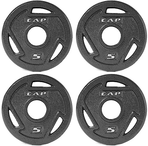 CAP Barbell 2-Inch Olympic Grip Weight Plate, 5 lb, Set of 4, 5 lb, Set of 4 Black (OPHWIS-005)