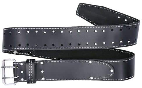 TOUGH MASTER Leather Work Belt 31”-53” Heavy Duty Double Pin Strong Buffalo Saddle Leather for Tool Pouch Usage Builders, Carpenters, Electricians, Plumbers