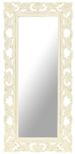 vidaXL Mangoholz Massiv Spiegel Handgeschnitzt Wandspiegel Flurspiegel Dekospiegel Garderobenspiegel Frisierspiegel Rahmenspiegel Weiß 110x50cm