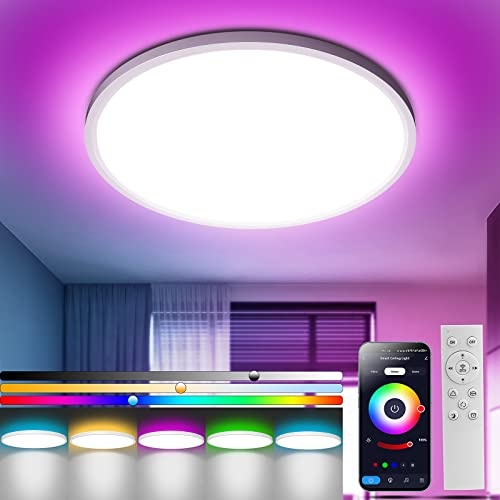 OTREN Led Deckenleuchte Dimmbar, 36W Deckenlampe RGB Farbwechsel mit Fernbedienung, 3240LM Rund Flach Lamp für Badezimmer Kinderzimmer Wohnzimmer Schlafzimmer, Ø30CM