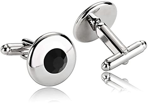 Whoiy Manschettenknöpfe Herren Schwarz Rund, Manschettenknopf mit Gravur Edelstahl Zirkonia für Männer Smokinghemd Kostenlose Gravur mit Geschenkbox