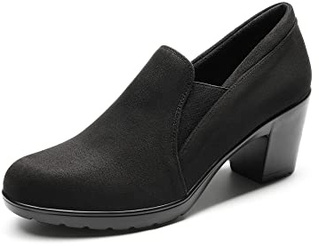 DREAM PAIRS Scarpe Classiche da Donna Comode con Tacco Alto Pompe Pantofole a Punta Tonda con Tacco Largo Elegante Nero,Size 39,Camoscio-Nero,DPU214-E