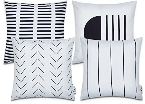 Paco Home Kissen Kissenbezug Sofakissen Bezug Kissenhülle Dekokissen Zierkissen Couchkissen Modern Geometrische Muster, Farbe:Weiß, Sets:4pcs-Set