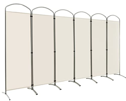 COSTWAY 4/6 Panel Folding Room Divider, Freestanding Wall Privacy Screen Protector, Paravent Partition Separator for Living Room, Bedroom and Office (Cream White, 6 Panel: 331 x 188cm)