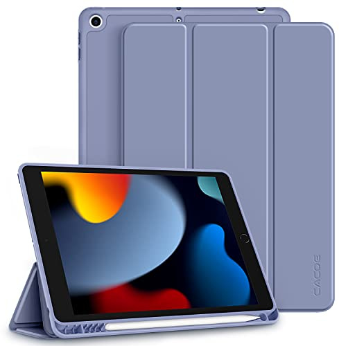 CACOE Hülle für iPad 9./8./7. Generation mit Stifthalter 10.2 Zoll | für iPad 10.2 Modell 2021/2020/2019, Ultradünne Schutzhülle aus TPU mit Standfunktion,Lavendelviolett