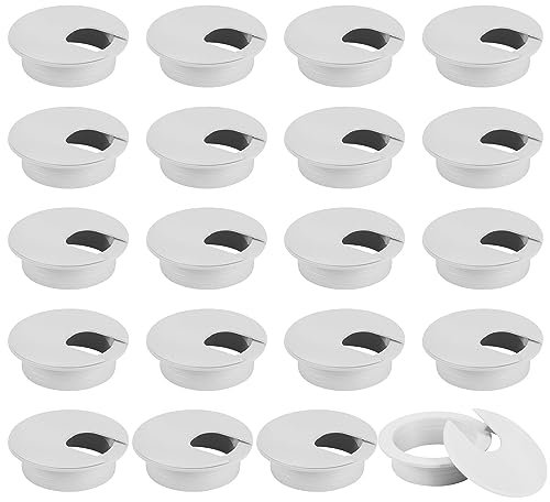 LepoHome 2 Inch White Desk Grommet - 20Pcs Plastic Desk Cord Hole Cover, 50mm Diameter Black Cable Grommets Hole Cover for Organized Wires & Cords Through Computer Table/Countertops