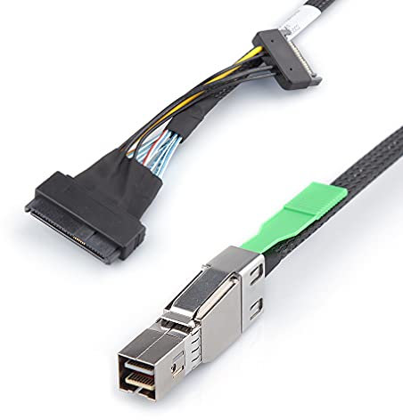 10Gtek® Câble SSD Mini SAS SFF-8644 vers U.2 SFF-8639 NVMe avec câble d'alimentation SATA 15P, câble SAS externe 26 broches vers interne pour DataCenter, serveurs, stations de travail et ordinateurs