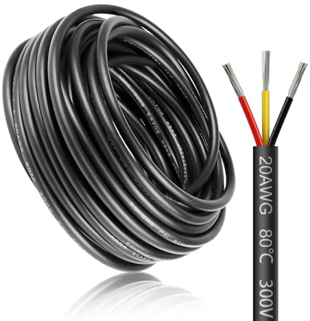 10 Meter 20AWG 3x0,5mm² Elektrischer Draht, 3 Adrig Kabel Erdkabel 5V/12V/24V Stromkabel Verzinntes Kupferkabel，Flexibel und Weich Niedrige Impedanz Hohe Temperaturbeständigkeit Verlängerungskabel