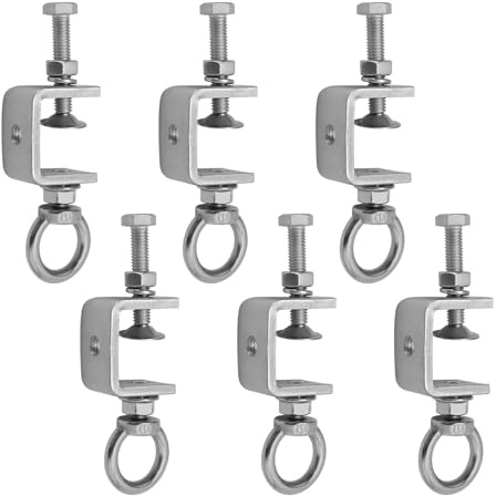 Saihisday 1 25mm C-Clamps, 6PCS Stainless Steel Beam Clamp with M8 Stainless Steel Screw Ring, I-Beam Design U-clamps Universal Desk Clamp for Metal Mounting Welding Building Household