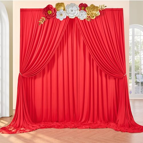 HBBMAGIC 4 Stücke 1,5×3cm Rot Hintergrund Vorhänge für Hochzeit Party 100% Polyester Falten freie Rot Hintergrund Vorhänge für Geburtstag Taufe Baby Dusche Braut Dusche Fotowand