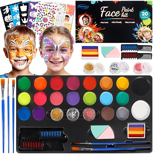 Kinderschminke Set, Schminke Kinder 20 Farben Größere Kapazität Grundfarben Split Cake, UV Kinderschminke Set, Waschbar Face Paint Bodypaint Schminkset, Halloween Fasching Karneval Schmink Kinder