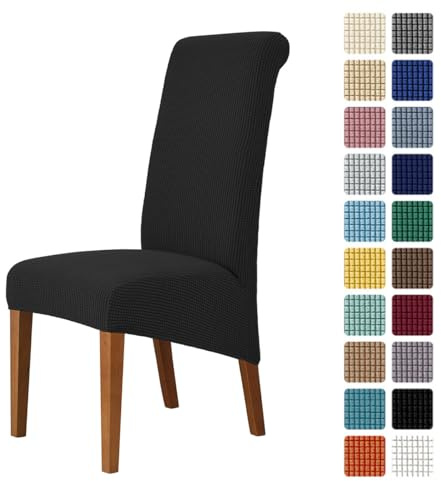 Odot Chair Covers Set of 2/4/6, Elastic Dining Chairs Seat Covers Solid Colours Jacquard Dining Chair Covers, Washable High Back Stretch Chair Cover for Restaurant (Black,Set of 4)