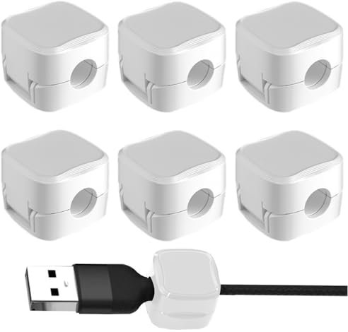 Neyared 6PCS White Magnetic Cable Holder Clips, Wire Holders for Cables, Hide Charger Holder for Nightstand, Kitchen, Office