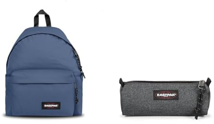 EASTPAK PADDED PAK'R Sac à Dos, 27 L - Powder Pilot (Bleu) & BENCHMARK Single Trousse, 27 L - Black Denim (Gris)