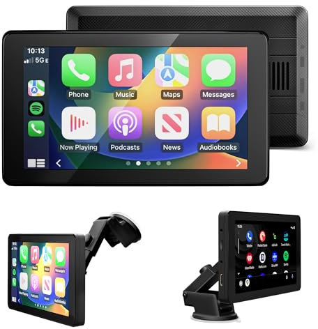 Aileway Wireless Apple CarPlay Android Auto Screen for Car, 7 HD Portable Car Stereo Touch Screen, GPS Navigation, Mirror Link Music Video Player, Voice Control, Bluetooth, AUX, FM, AirPlay, Radio
