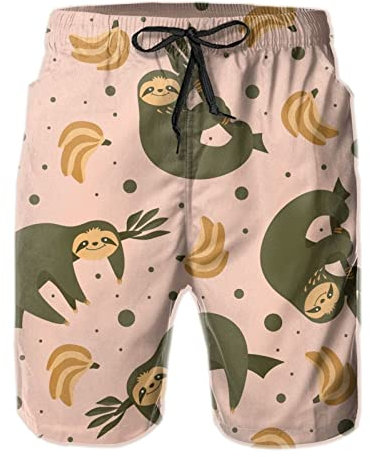 Badeshorts Männer Faultier Liebe Banane Swim Shorts Modische Sport Shorts Verstellbar Herren Badeshorts Für Swim Surfen Wassersport XL