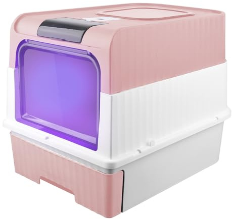 Caja de Arena para Gatos Plegable, Arenero Cubierto con Cajón, Inodoro para Mascotas con Entrada Superior - Medium 48 * 35 * 36cm, Rosa