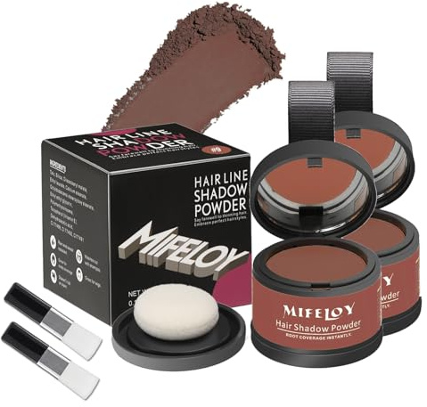 Mifeloy 2 Pack Root Touch Up Shadow Powder, Gray Hair Cover Up, Women Color Root Coverage Powder for Thinning Grey Hairline, Men Instantly Concealer Hair Loss Beard Line Eyebrow, Auburn