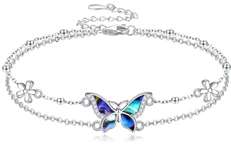 DAYLINLOVE Schmetterling Armband 925 Sterling Silber Doppelschichtige Kette Schmetterling Schmuck Geschenke für Frauen