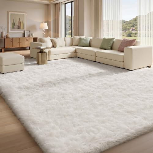 Sour Lemon Hochflor Teppich Groß, weiß Teppich Wohnzimmerteppich 160x230cm | Teppiche Schlafzimmer Flauschiger Teppich Waschbar Anti-Rutsch Extra Große Carpet Teppichen für Schlafzimmer Kinderzimmer