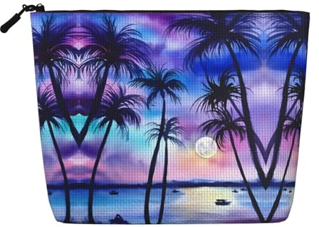 Palm Tree Pattern Fake Hemp Makeup Bag, Toiletry Organizer – One Pack for Multiple Daily Uses, Business Trip Companion
