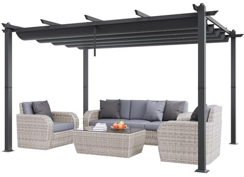 VEVOR Pergola 2,96 x 3,95 x 2,3 m, Pavillon mit Sonnenschutzdach, Gartenpavillon UV50+ UV-Schutzklasse, Terrassenpavillon Überdachung, Gartenzelt für Terrassen, Gärten, Decks, Hinterhöfe (Grau)