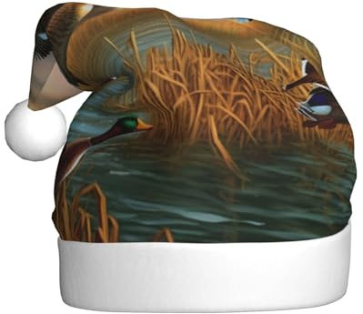 Gfhwpxcnb Jagd fliegende Wilde Enten 7 Weihnachtsmütze, Weihnachtsmannmütze, Urlaub für Erwachsene, Unisex, Plüsch, Komfort, Weihnachtsmütze für Neujahr, festliche Party