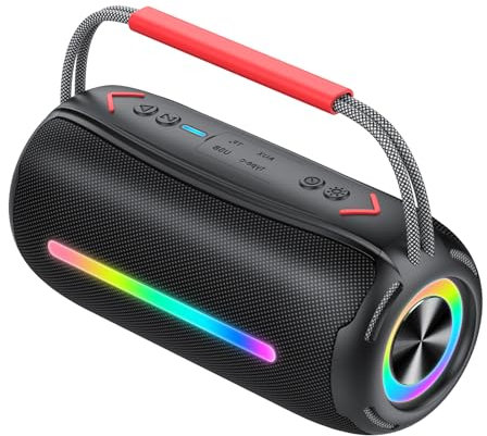 IKT Bluetooth Lautsprecher mit Tragegriff，40W Musikbox Bluetooth Box mit Dualen Bass-Treibern， IPX7 wasserdicht，RGB Lichter, TWS Kopplung，AUX, TF Karte,Geeignet Party/Outdoor/Reisen.