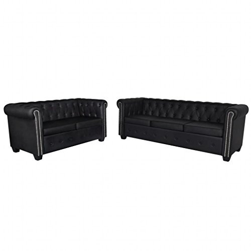 Brokky Chesterfield-Sofas 2-Sitzer und 3-Sitzer Kunstleder Schwarz Schlafsessel Mit Bettfunktion Schlafsofa Klein