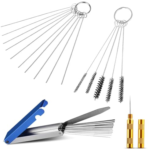 Set di pulizia per carburatore, pulitore per punte del bruciatore di alta qualità in acciaio inox, pulitore per la rimozione dei getti di carbonio, 13 fili di pulizia + 10 aghi per la pulizia + 5
