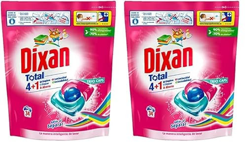 Dixan Adiós al Separar Total 4+1 Detergente en Cápsulas para Lavadora (34 Lavados), Jabón para la Ropa de Color, Limpieza, Luminosidad y Frescor en un Detergente (Paquete de 2)