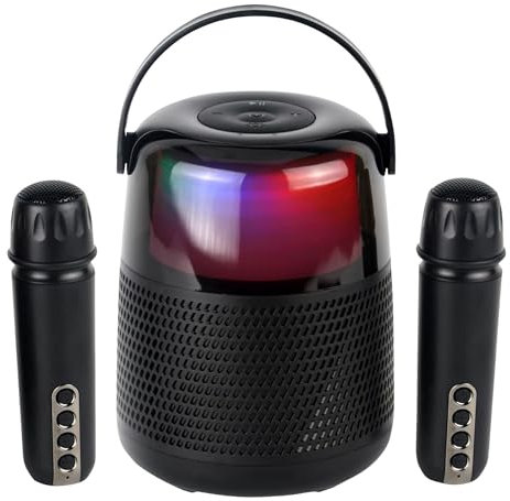 Maginon KKS-2M Karaoke Maschine mit 2 Mikrofonen Kinder Bluetooth Karaoke-Anlage Wireless Lautsprecher mit LED Lichteffekten Karaoke-Party AUX (Schwarz)