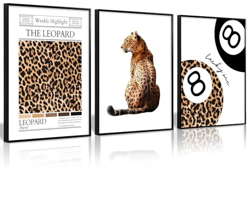 Lhoiplme Trendige Leoparden-Wandkunst, Geparden-Druck, Leinwand-Wanddekoration, 8 Bälle, Poster, adrettes Zimmer, ästhetische Bilder, flippige Kokette, Vintage-Drucke, Y2K, modisches Glücksposter für